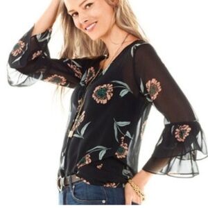 CAbi Black Floral Blouse
